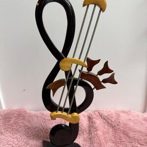 Hand-Carved Wooden Musical G-Clef & Bass Sculpture - 15" Art Piece